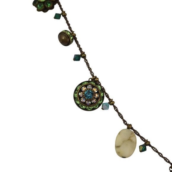 Vintage Liz Palacios Necklace Beads Gemstones Crytals Antique Brass Chain Green - Picture 4 of 9